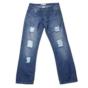 Men's Y2K 2000s Slim Straight Jeans 34x30 Blue Distressed Denim Retro Skater‎